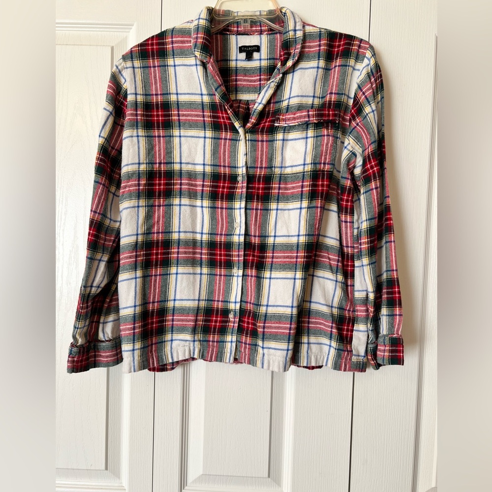 Talbots Shirt Womens Long Sleeve Button Up Collared Lounge Pajama Blouse Top M